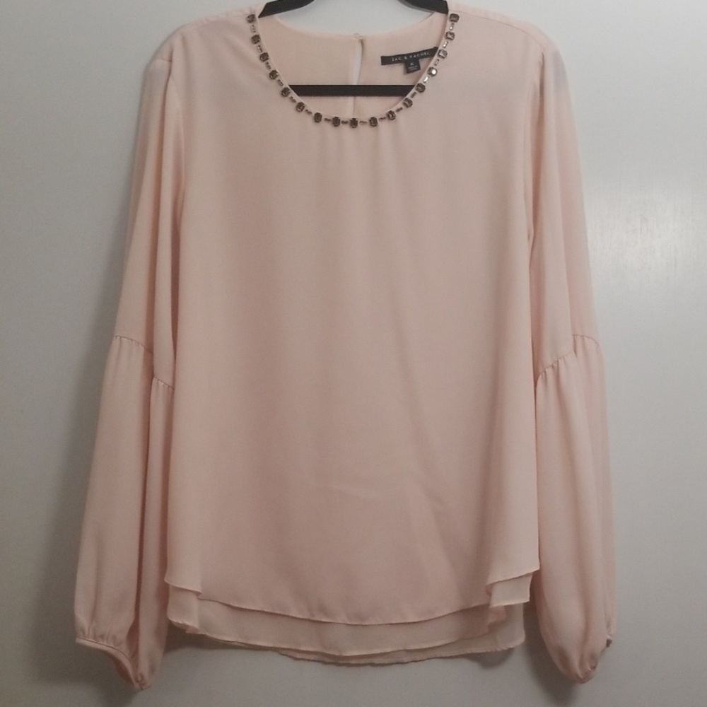 Blush Jeweled Neckline Chiffon Top